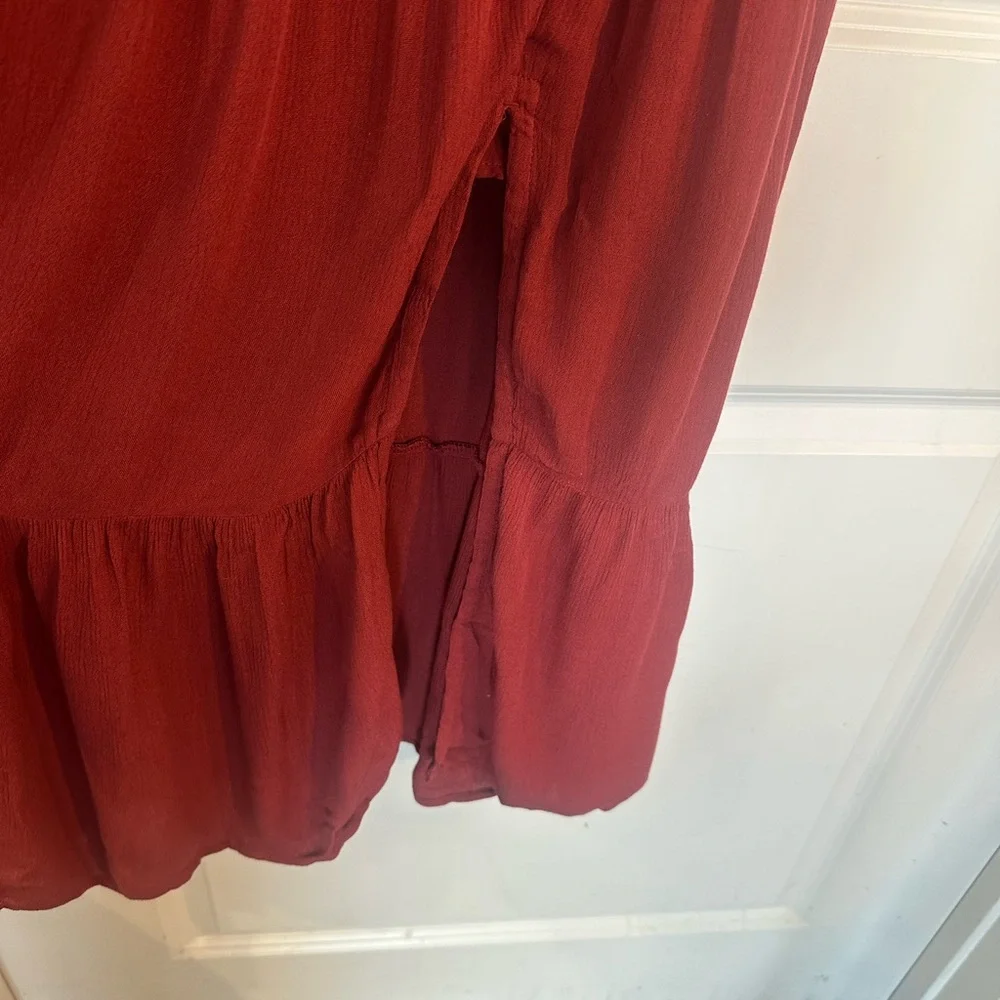 Abercrombie&Fitch Smock Front Puff Sleeve Tiered RuffleHem Burgundy Maxi Dress,S